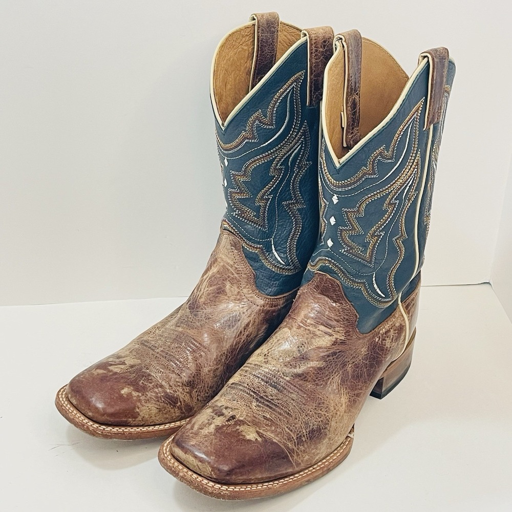 CODY JAMES Mens Cowboy Western Boots Brown Blue Leather Square Toe Sz Size 12D